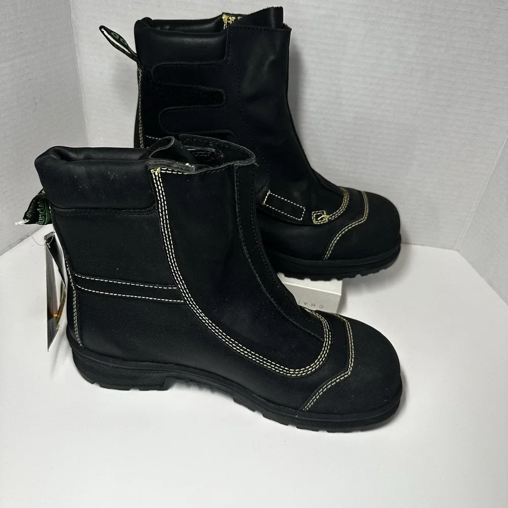Blundstone B Tough Black Leather Work Boots Yellow Stitching Mens 8‎ AU 9 US NEW